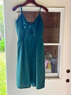 Sleeveless Teal Midi Dress with Front Tie